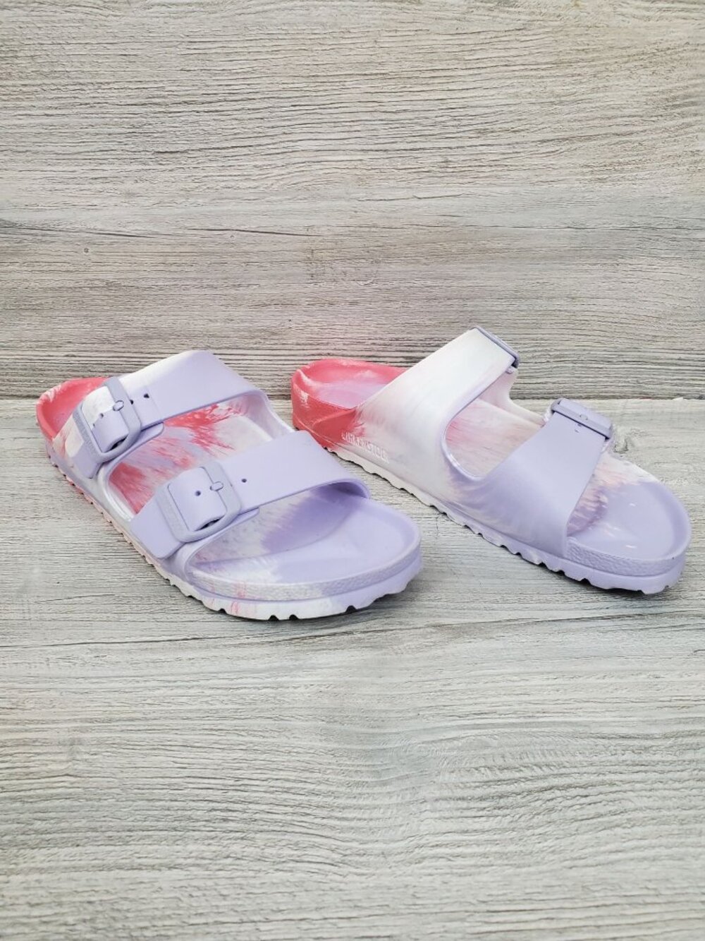 Birkenstock Arizona EVA sandals in pink and purple tie dye
